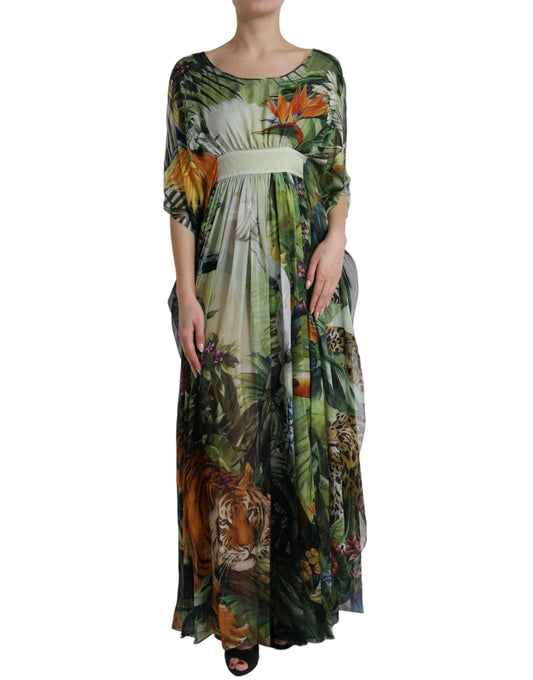 Dolce & Gabbana Elegant Jungle Print Maxi Silk Dress - PER.FASHION