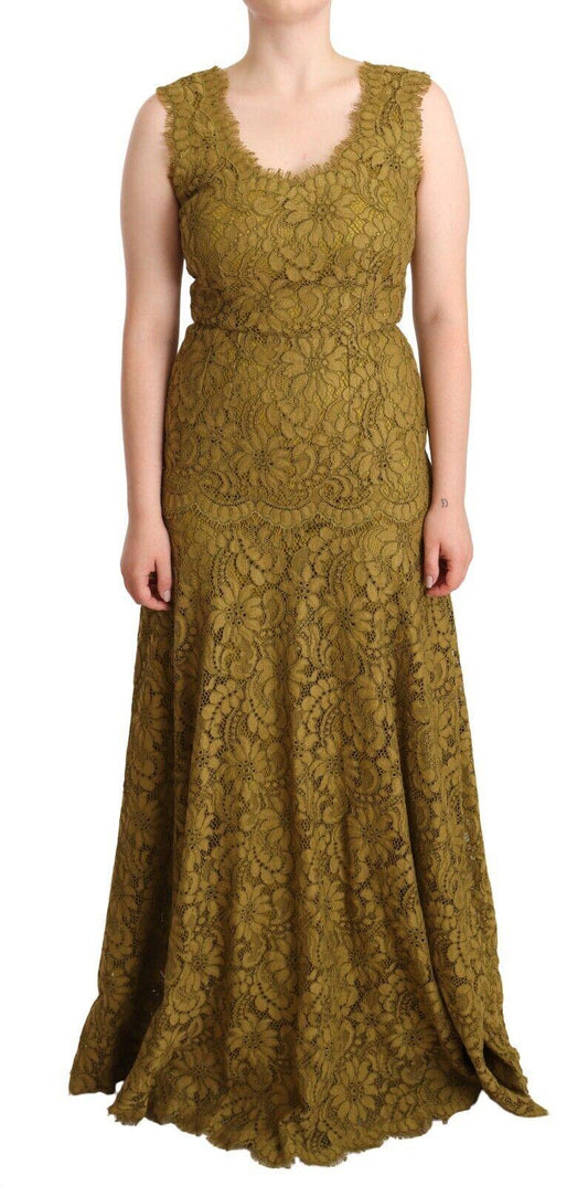 Dolce & Gabbana Elegant Lace Floor-Length Sleeveless Gown - PER.FASHION