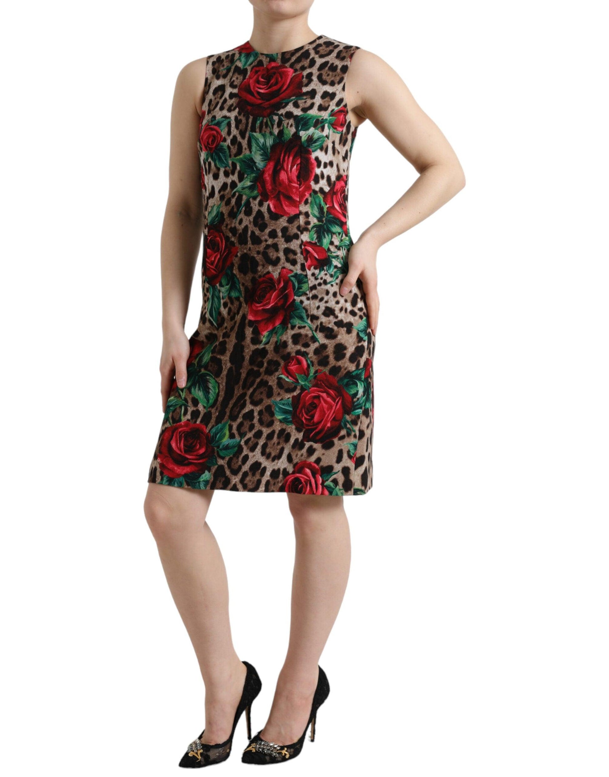 Dolce & Gabbana Elegant Leopard Floral A-Line Dress - PER.FASHION