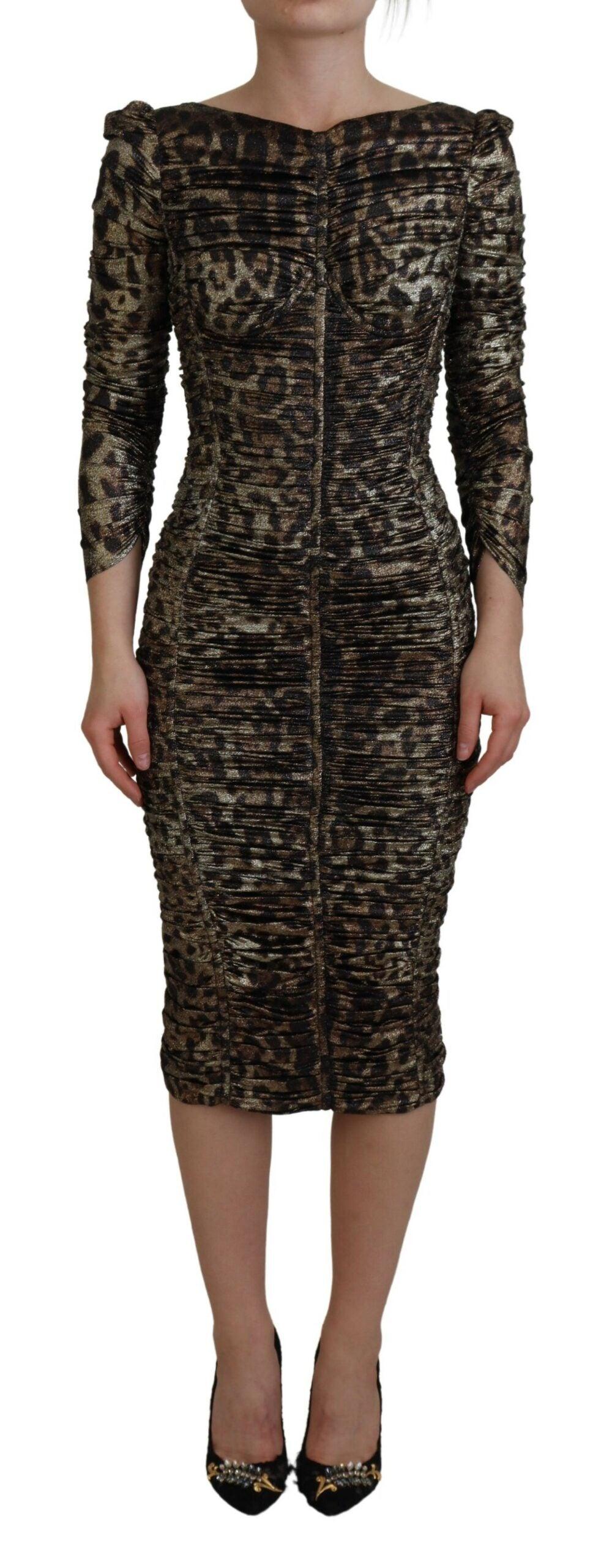 Dolce & Gabbana Elegant Leopard Print Midi Bodycon Dress - PER.FASHION