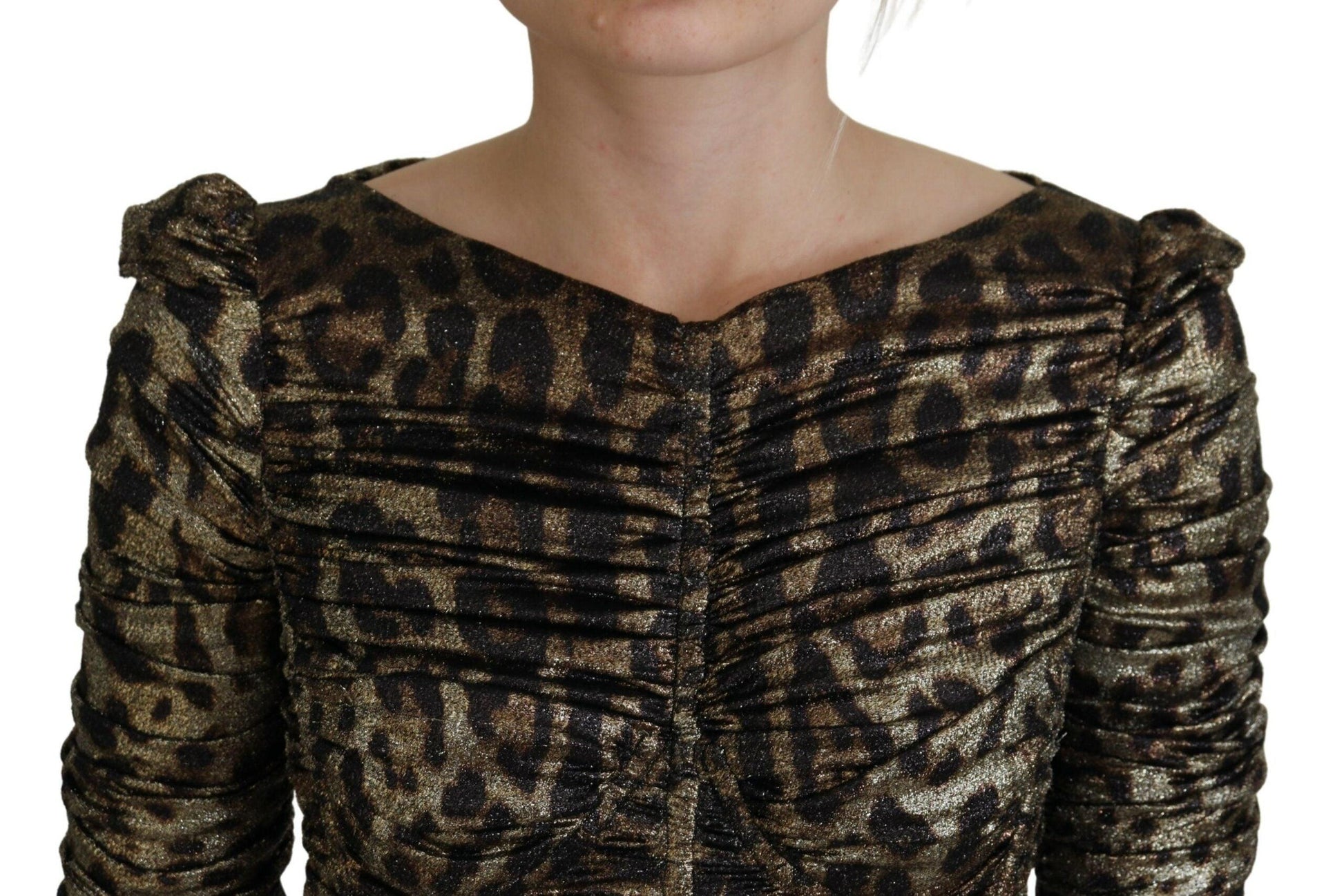 Dolce & Gabbana Elegant Leopard Print Midi Bodycon Dress - PER.FASHION