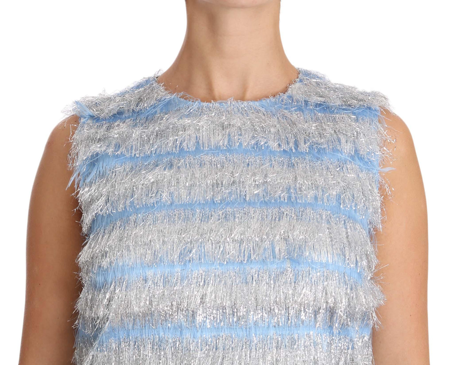 Dolce & Gabbana Elegant Light Blue Fringe Shift Dress - PER.FASHION