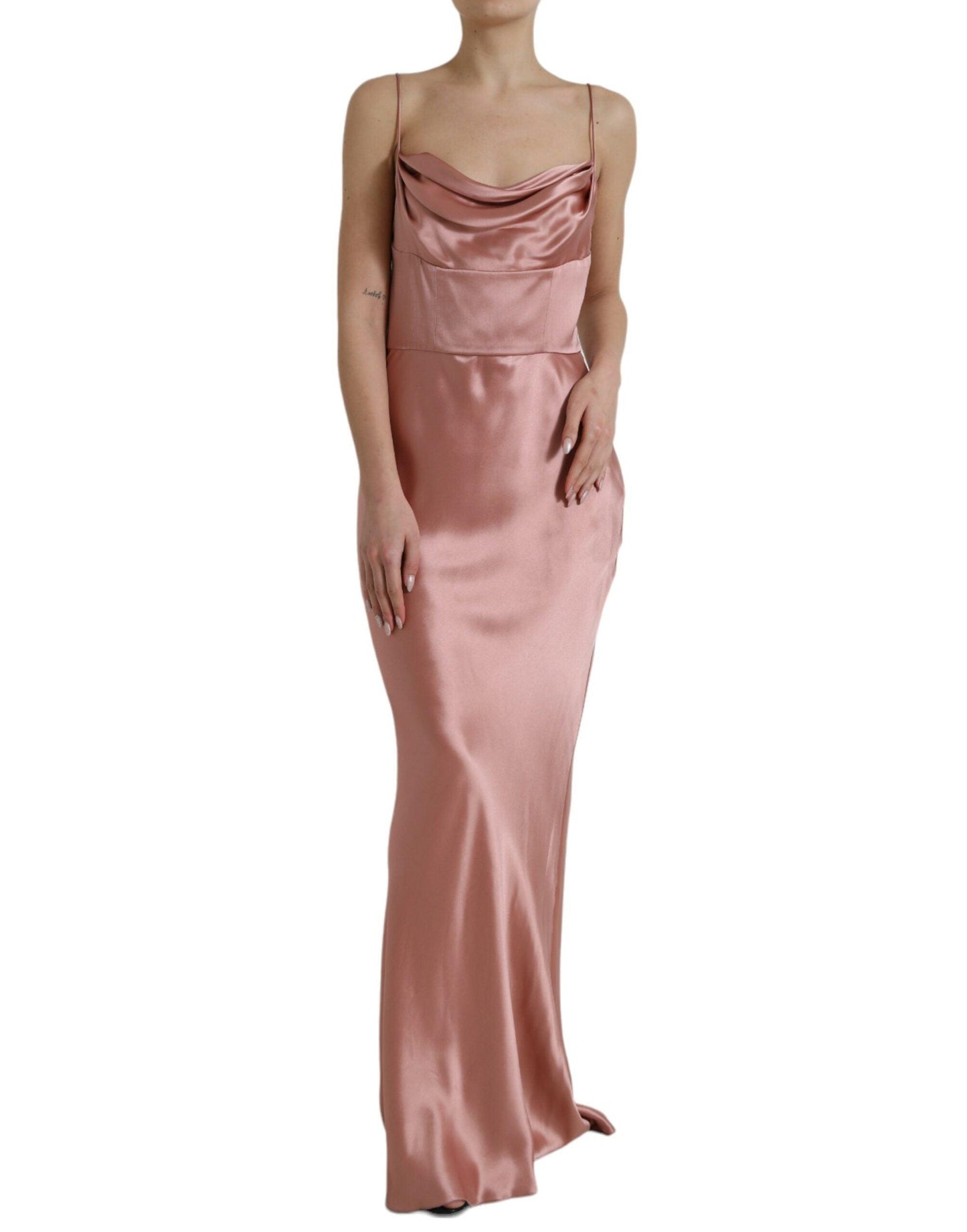 Dolce & Gabbana Elegant Long Silk Gown in Pink - PER.FASHION