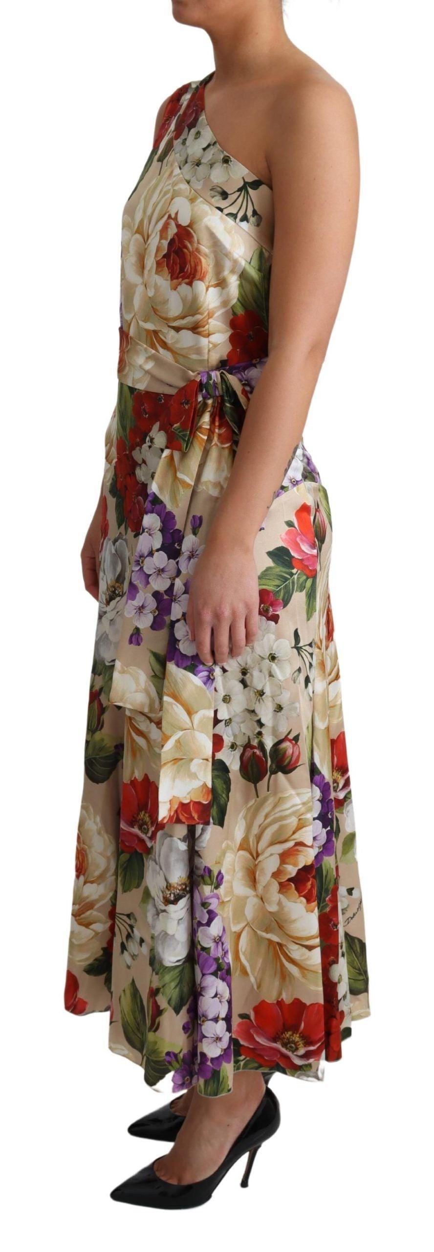 Dolce & Gabbana Elegant One-Shoulder Floral Silk Maxi Dress - PER.FASHION