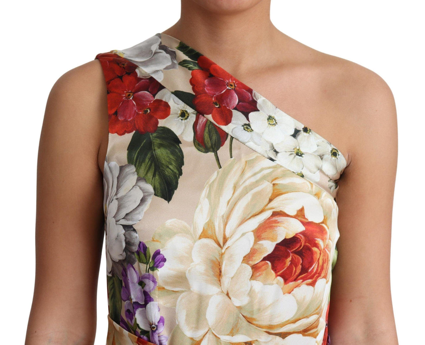 Dolce & Gabbana Elegant One-Shoulder Floral Silk Maxi Dress - PER.FASHION