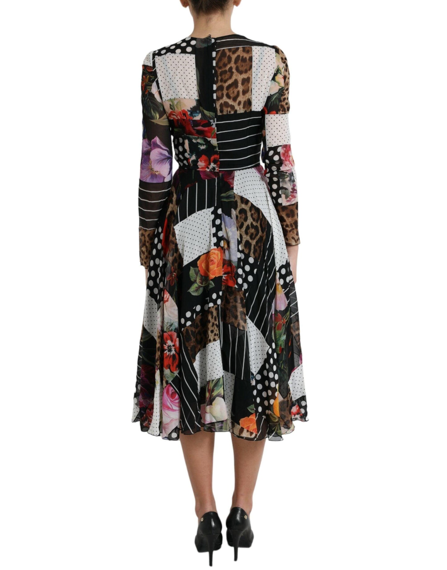 Dolce & Gabbana Elegant Patchwork Silk Midi A-Line Dress - PER.FASHION