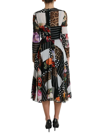 Dolce & Gabbana Elegant Patchwork Silk Midi A-Line Dress - PER.FASHION