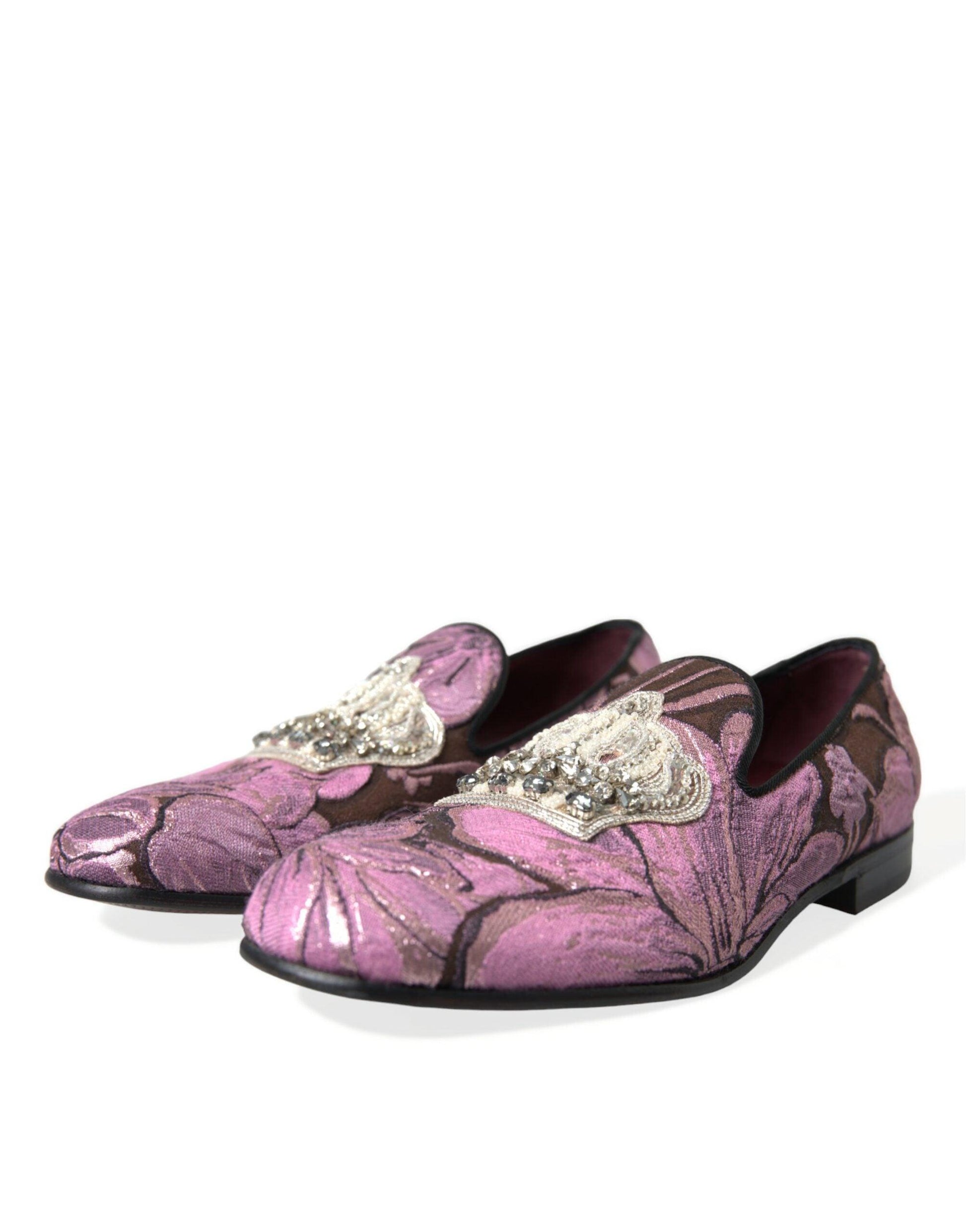 Dolce & Gabbana Elegant Pink Crystal-Embellished Loafers - PER.FASHION