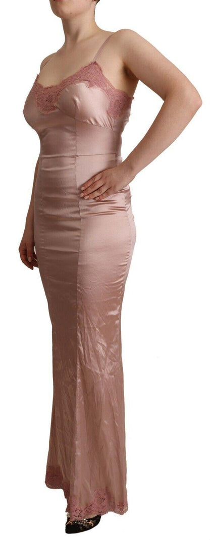 Dolce & Gabbana Elegant Pink Lace Maxi Bodycon Dress - PER.FASHION