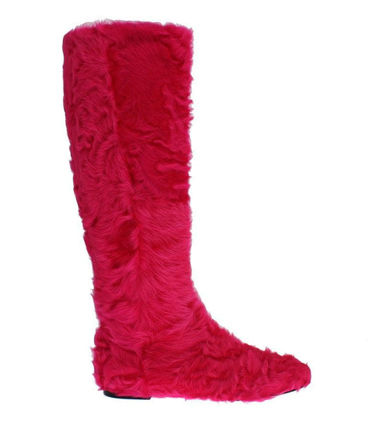Dolce & Gabbana Elegant Pink Lambskin Fur Boots - PER.FASHION