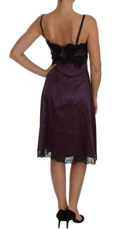 Dolce & Gabbana Elegant Purple Silk Lace Chemise Dress - PER.FASHION