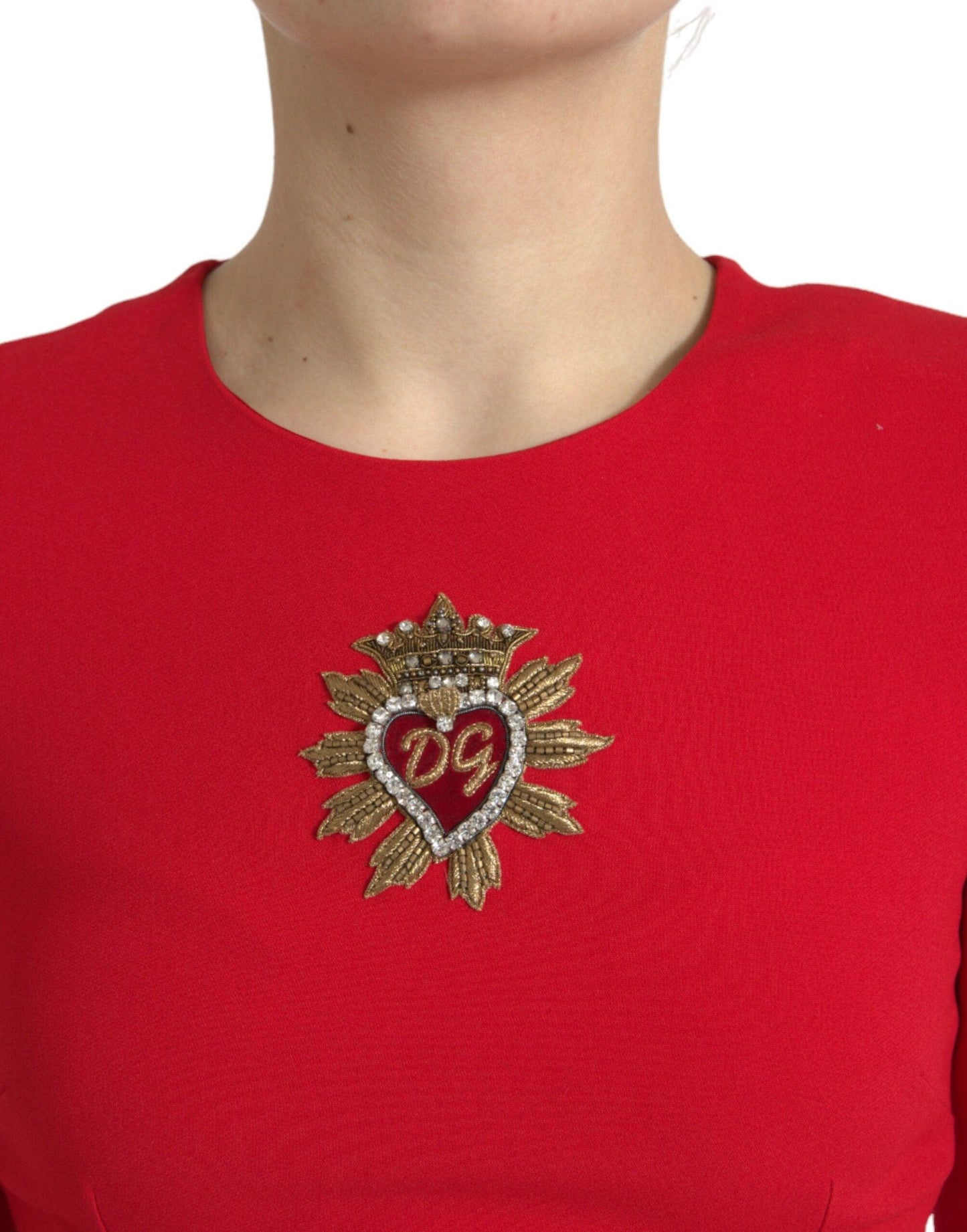 Dolce & Gabbana Elegant Red Bodycon Mini Dress with Sacred Heart - PER.FASHION