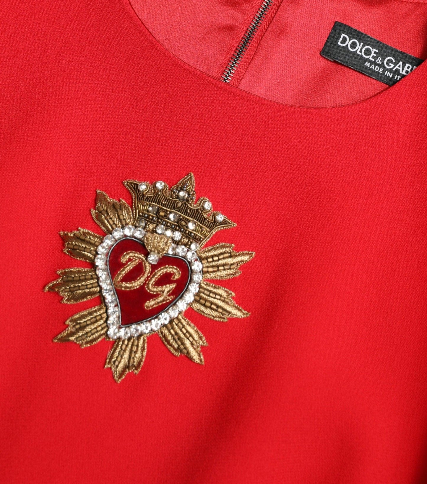 Dolce & Gabbana Elegant Red Bodycon Mini Dress with Sacred Heart - PER.FASHION