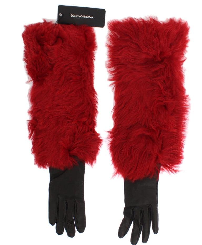 Dolce & Gabbana Elegant Red Leather Elbow Long Gloves - PER.FASHION