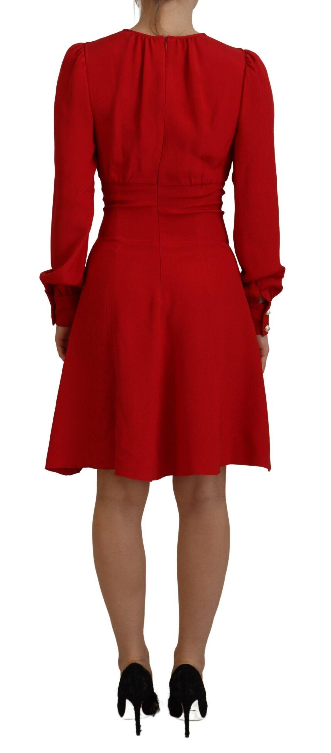 Dolce & Gabbana Elegant Red Silk A-Line Knee Length Dress - PER.FASHION