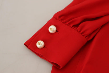 Dolce & Gabbana Elegant Red Silk A-Line Knee Length Dress - PER.FASHION