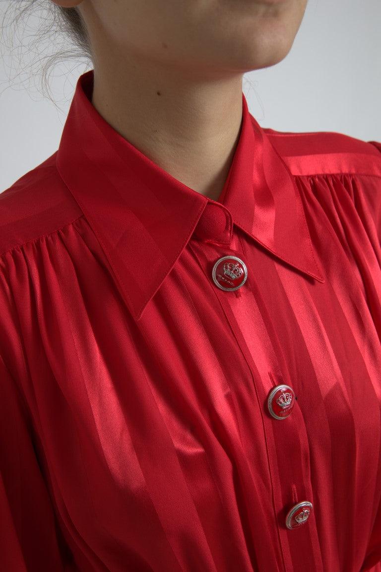 Dolce & Gabbana Elegant Red Silk Midi Dress with Button Detail - PER.FASHION