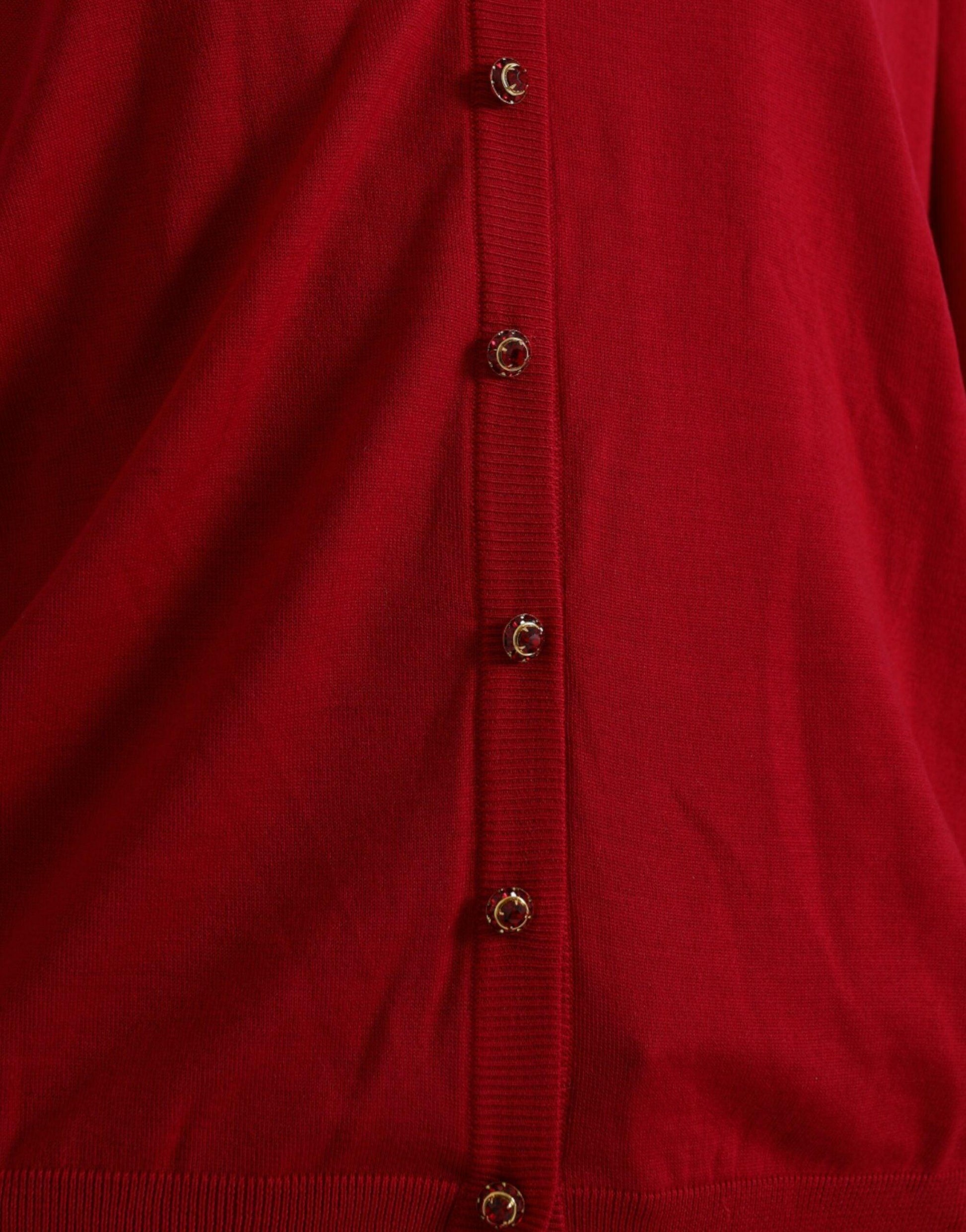 Dolce & Gabbana Elegant Red V-Neck Wool Cardigan - PER.FASHION
