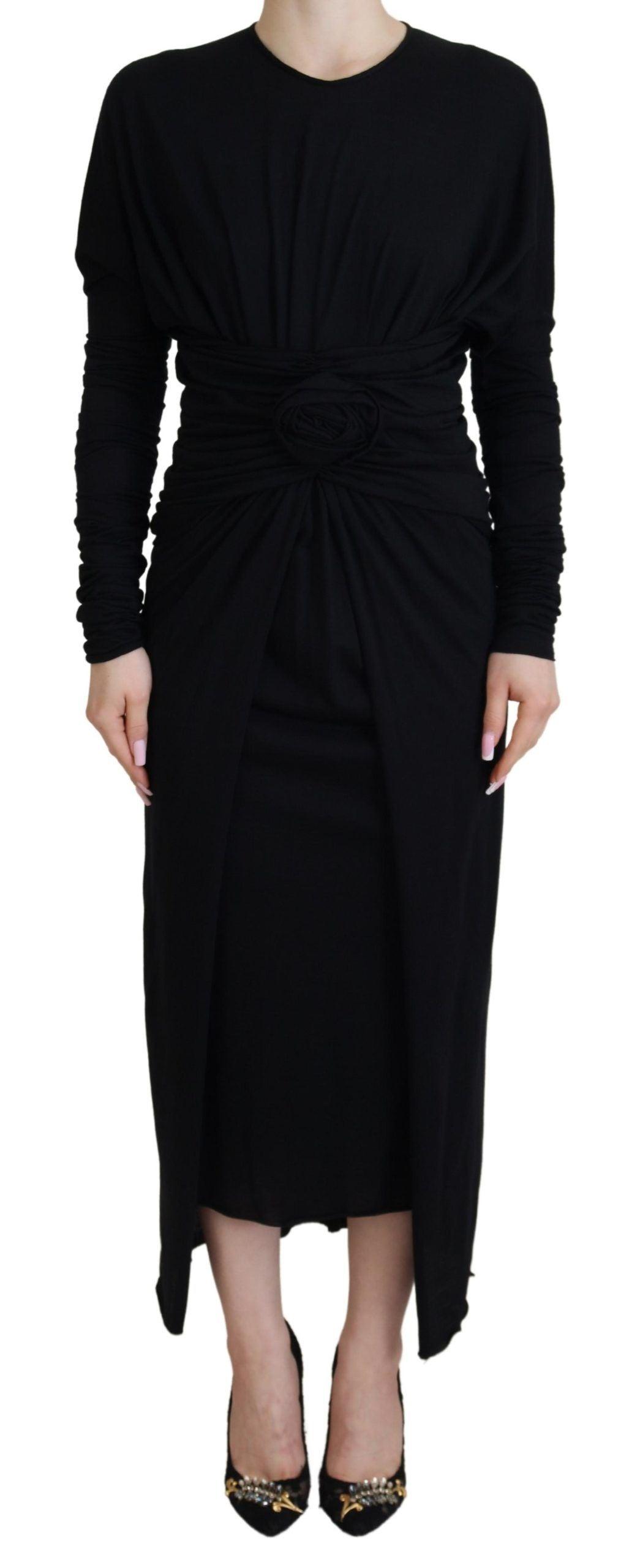 Dolce & Gabbana Elegant Sheath Wrap Dress with Long Sleeves - PER.FASHION