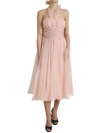 Dolce & Gabbana Elegant Silk Chiffon Halter Midi Dress - PER.FASHION