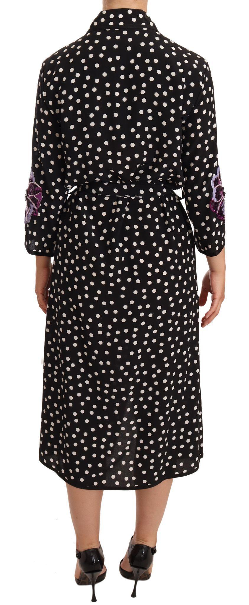 Dolce & Gabbana Elegant Silk Polka Dot Sequin Midi Dress - PER.FASHION