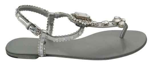 Dolce & Gabbana Elegant Silver Flats with Crystal Embellishments - PER.FASHION