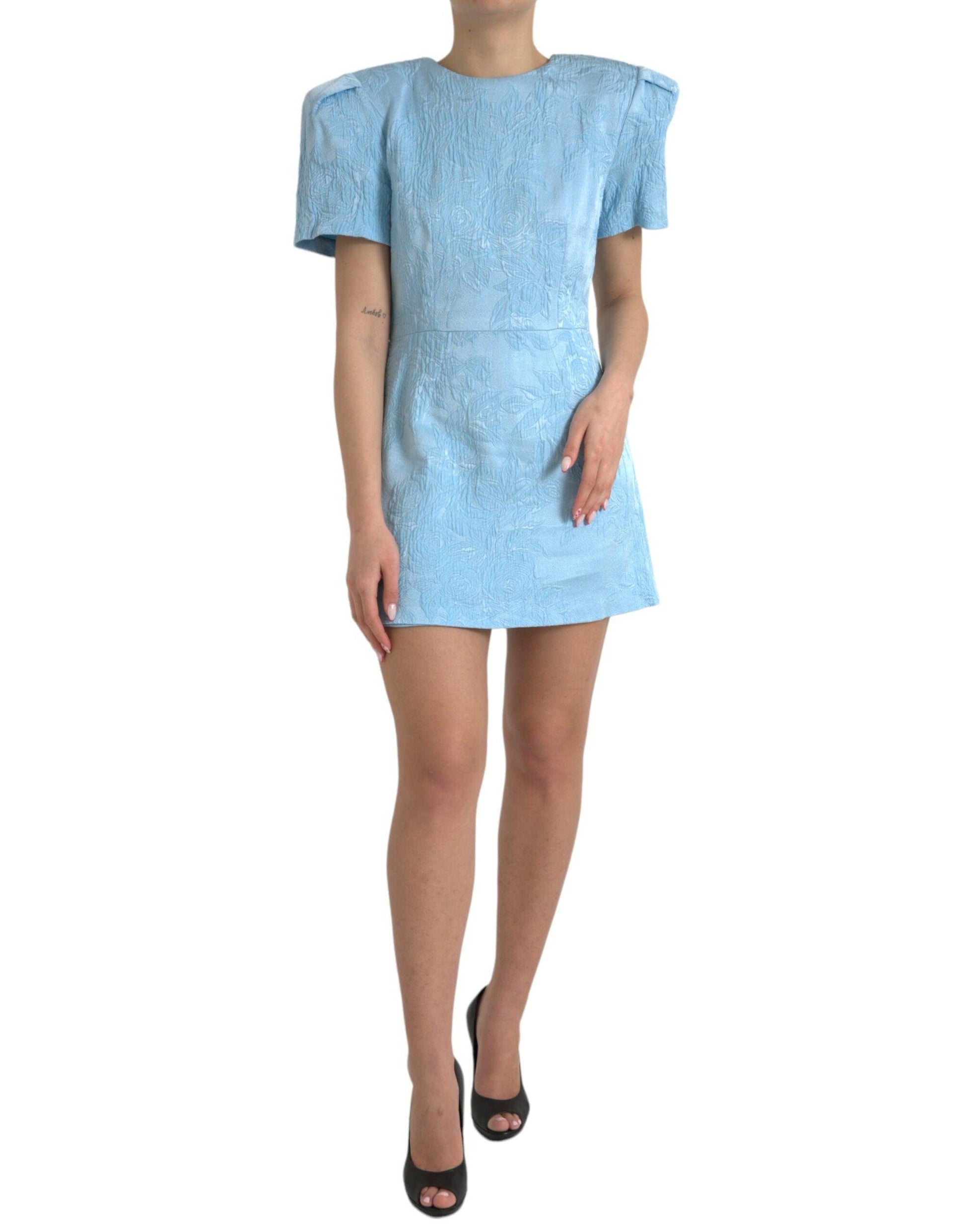 Dolce & Gabbana Elegant Sky-Blue Floral Jacquard Mini Dress - PER.FASHION