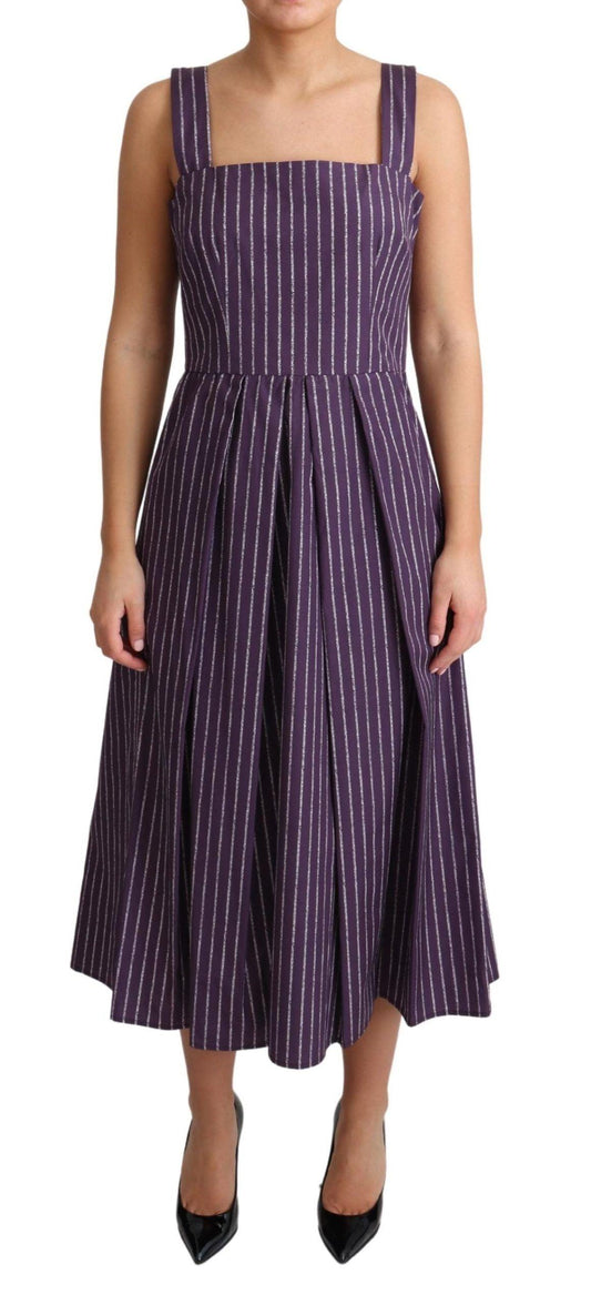 Dolce & Gabbana Elegant Sleeveless A-Line Purple Stripe Dress - PER.FASHION