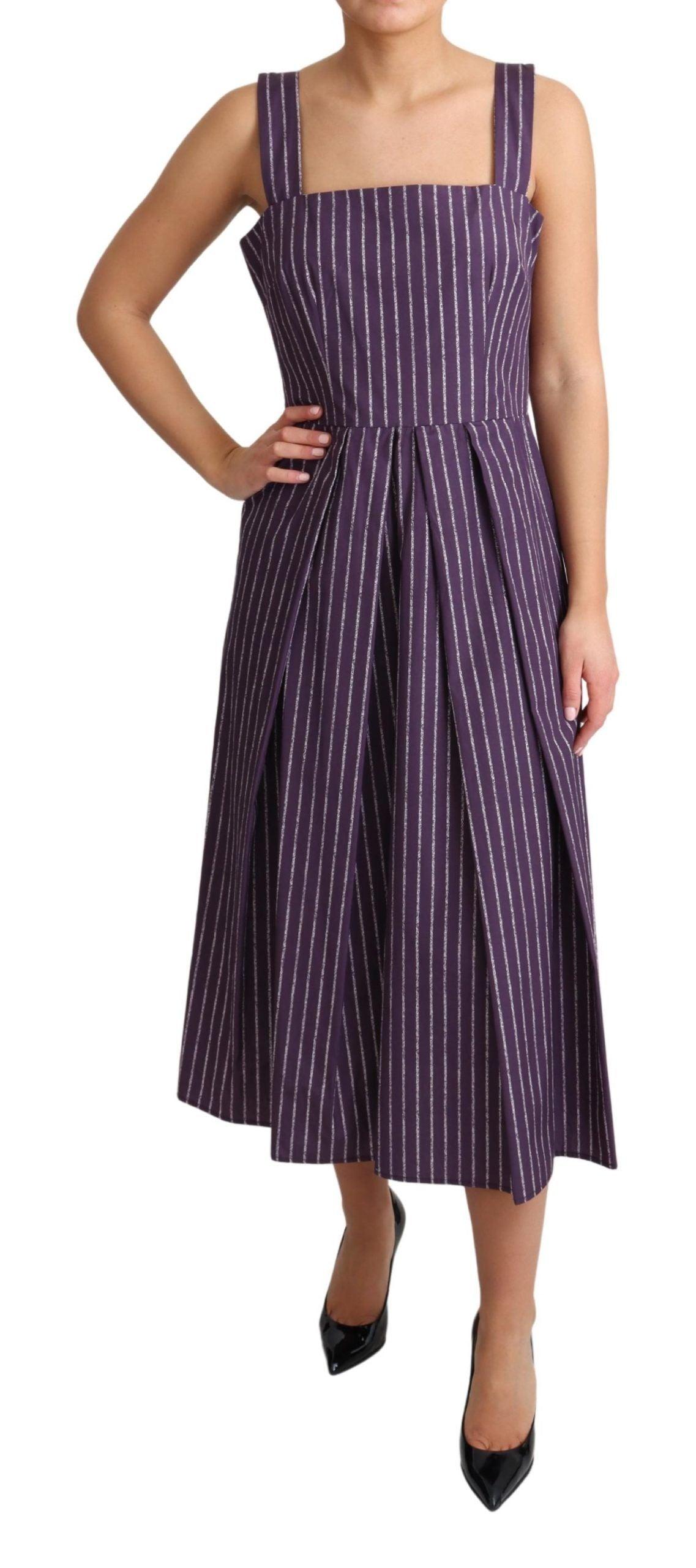 Dolce & Gabbana Elegant Sleeveless A-Line Purple Stripe Dress - PER.FASHION