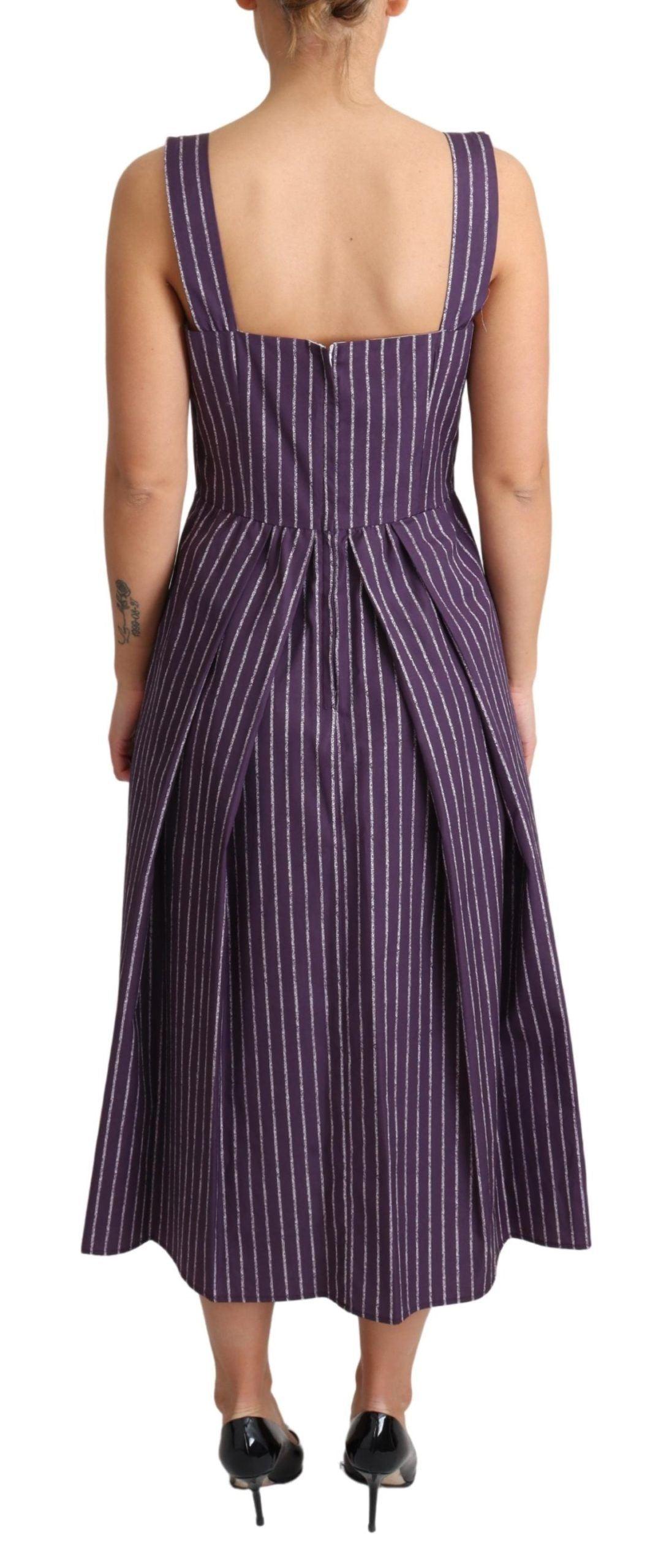 Dolce & Gabbana Elegant Sleeveless A-Line Purple Stripe Dress - PER.FASHION