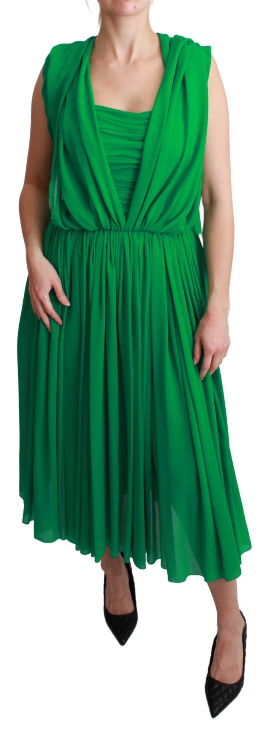 Dolce & Gabbana Elegant Sleeveless Pleated Silk Maxi Dress - PER.FASHION