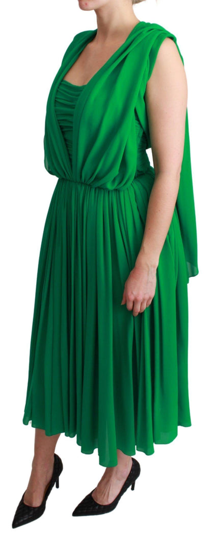 Dolce & Gabbana Elegant Sleeveless Pleated Silk Maxi Dress - PER.FASHION