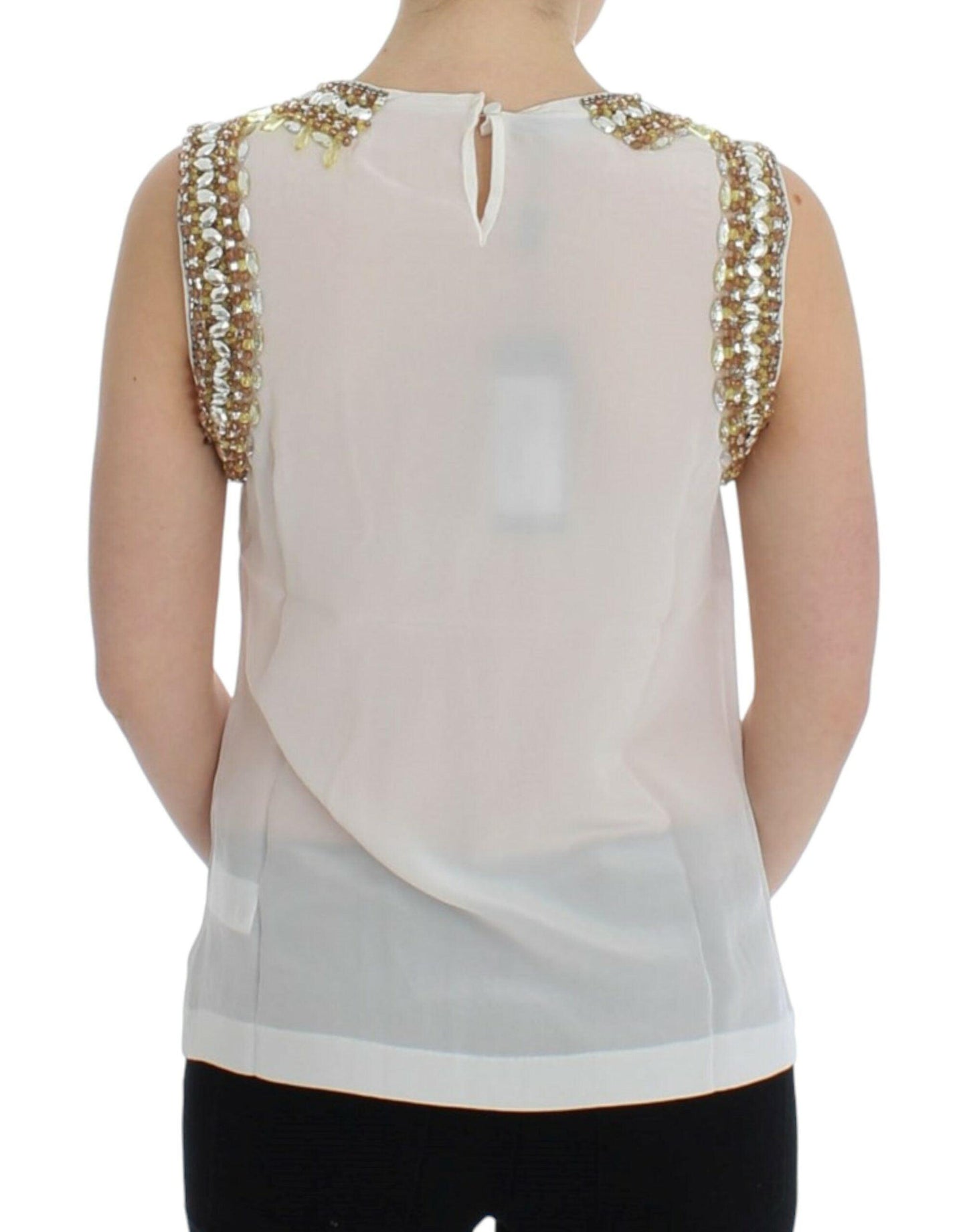 Dolce & Gabbana Elegant Sleeveless Silk Blouse with Crystal Embellishment - PER.FASHION