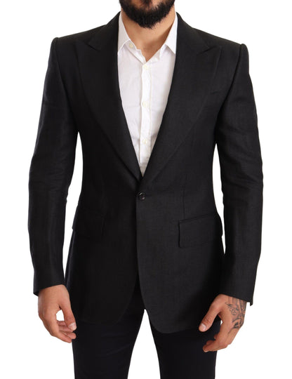 Dolce & Gabbana Elegant Slim Fit Black Linen Blazer - PER.FASHION