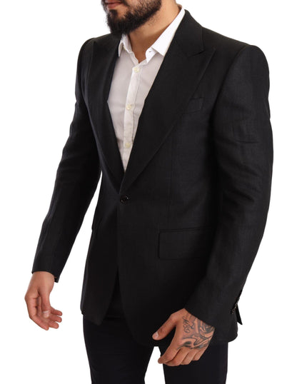 Dolce & Gabbana Elegant Slim Fit Black Linen Blazer - PER.FASHION