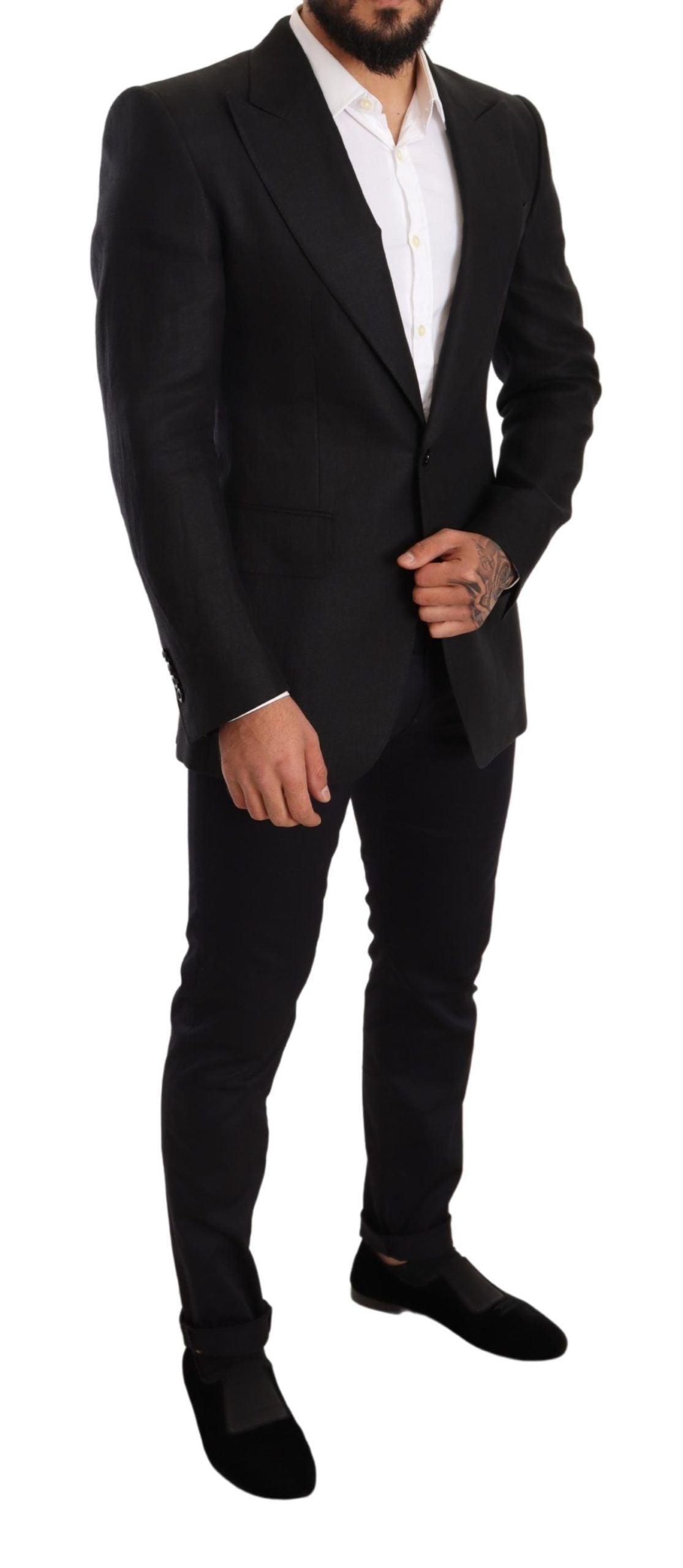 Dolce & Gabbana Elegant Slim Fit Black Linen Blazer - PER.FASHION