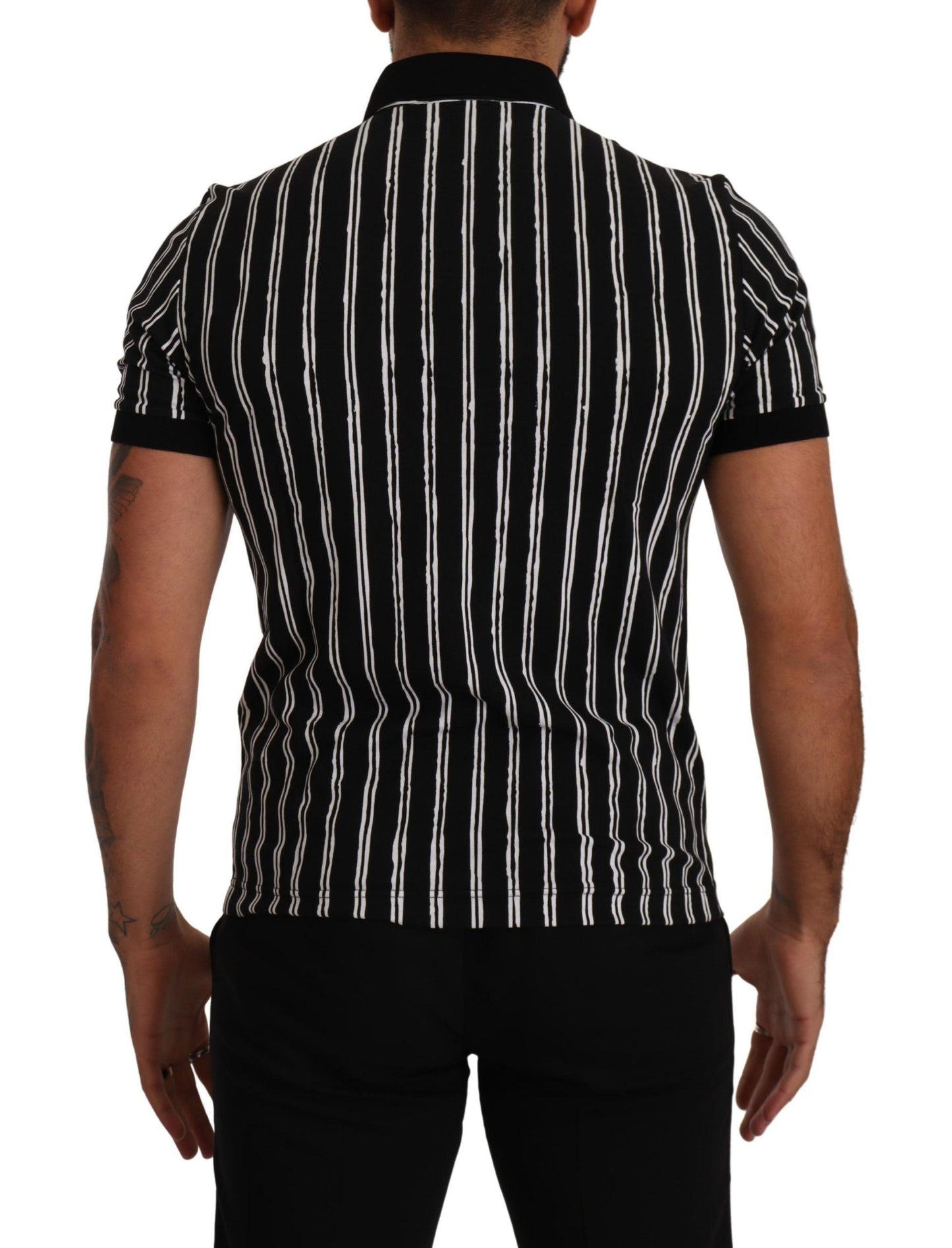 Dolce & Gabbana Elegant Striped Polo T-Shirt in Black - PER.FASHION