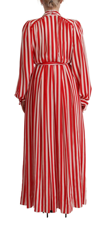 Dolce & Gabbana Elegant Striped Silk Maxi Dress - PER.FASHION