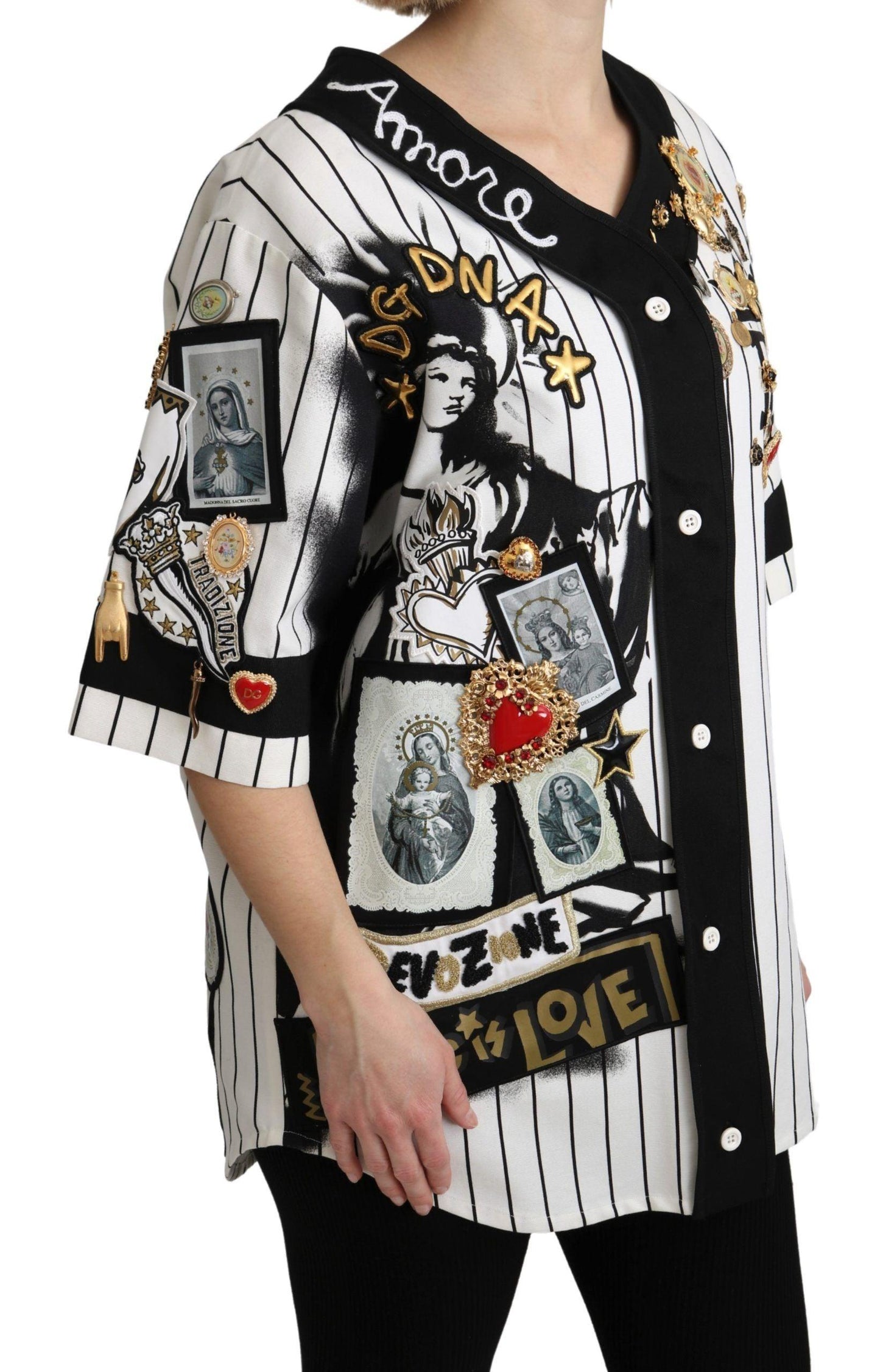 Dolce & Gabbana Elegant Striped V-Neck Charm Blouse - PER.FASHION