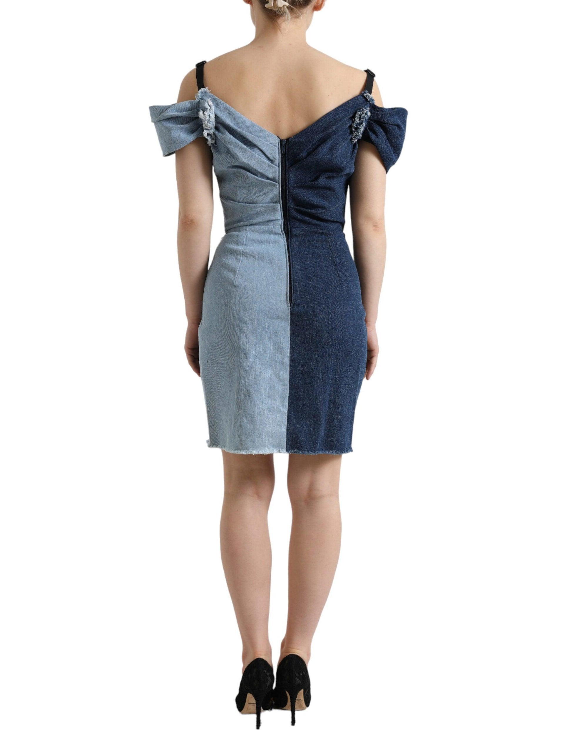 Dolce & Gabbana Elegant Two-Tone Blue Sheath Dress - PER.FASHION