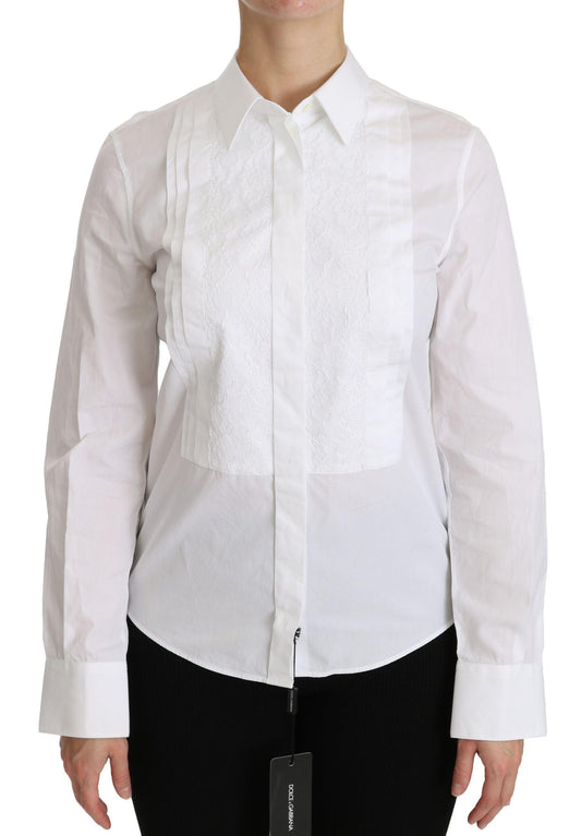 Dolce & Gabbana Elegant White Collared Long Sleeve Polo Top - PER.FASHION