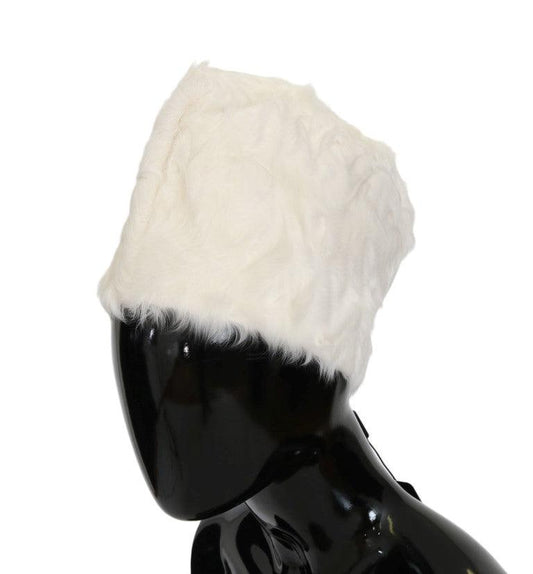 Dolce & Gabbana Elegant White Fur Beanie Luxury Winter Hat - PER.FASHION