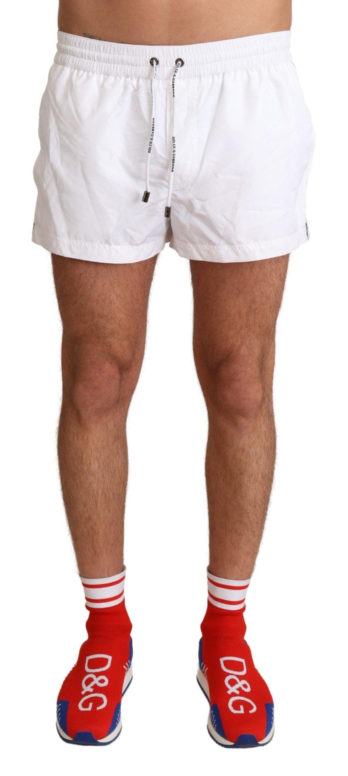 Dolce & Gabbana Elegant White KING Motive Swim Trunks - PER.FASHION