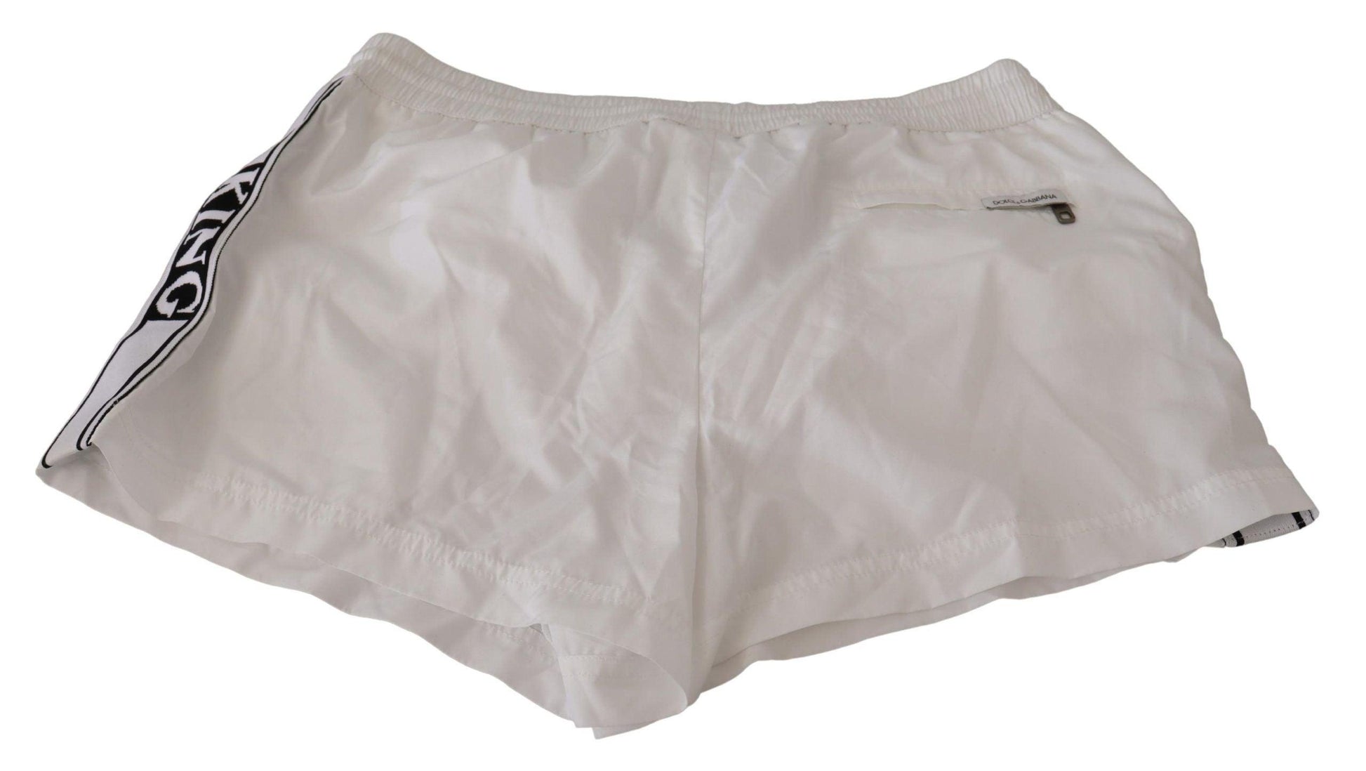 Dolce & Gabbana Elegant White KING Motive Swim Trunks - PER.FASHION