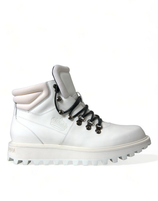 Dolce & Gabbana Elegant White Leather Ankle Boots - PER.FASHION