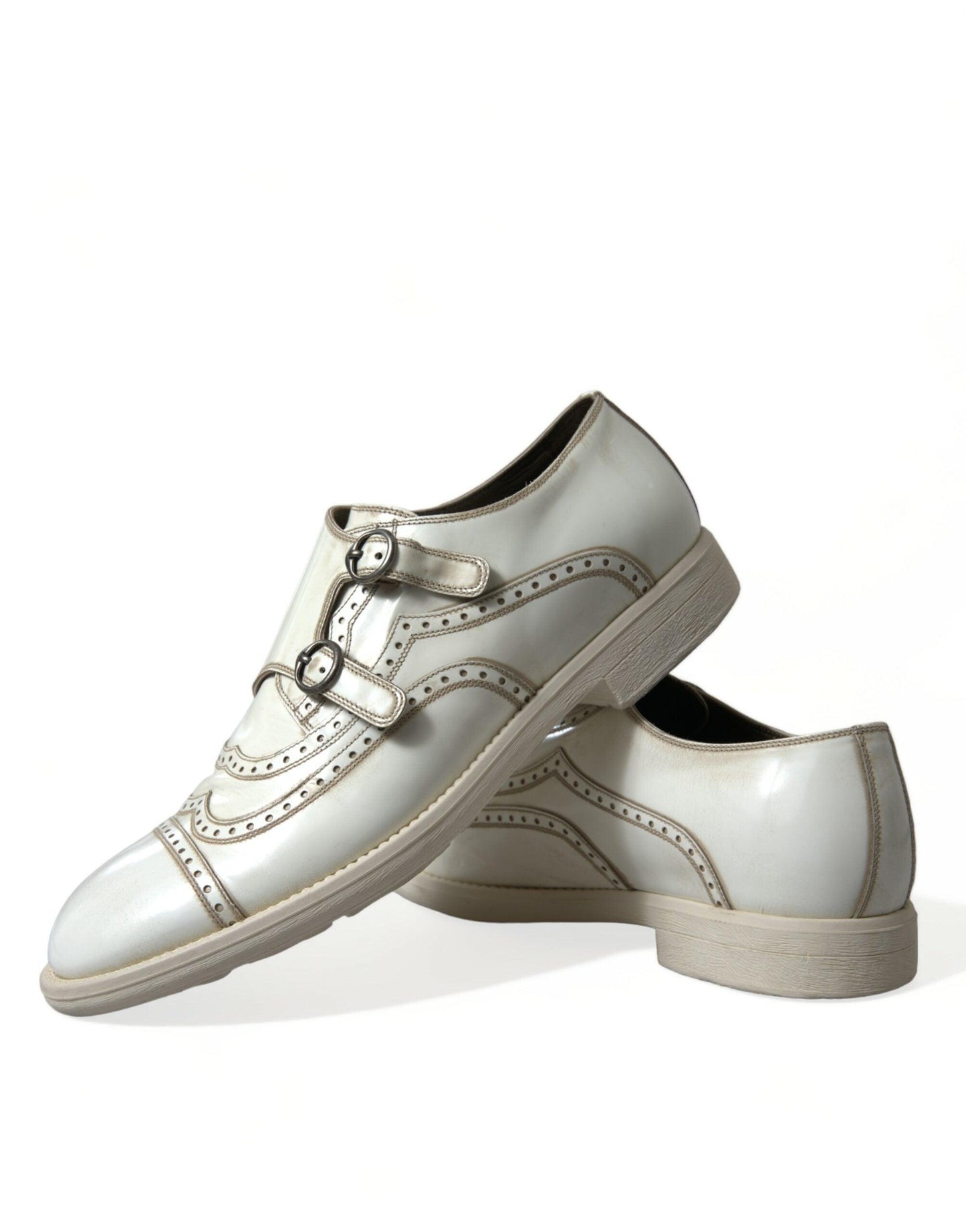 Dolce & Gabbana Elegant White Leather Derby Dress Shoes - PER.FASHION