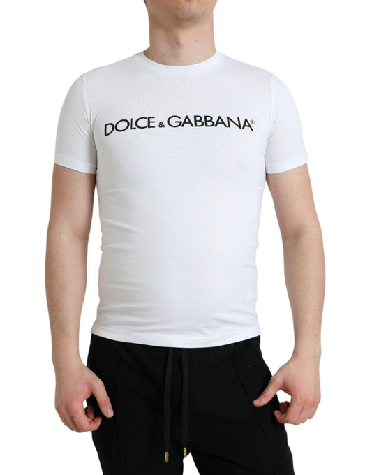 Dolce & Gabbana Elegant White Logo Crewneck Tee - PER.FASHION
