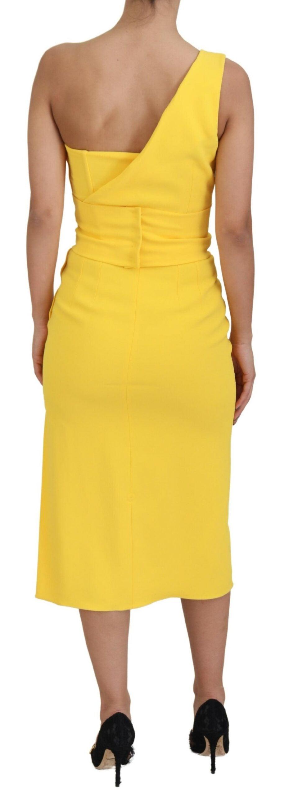 Dolce & Gabbana Elegant Yellow One-Shoulder Midi Dress - PER.FASHION