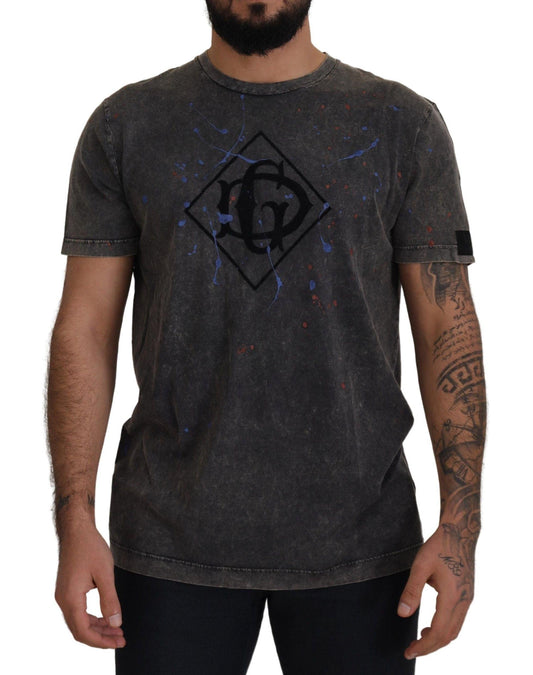 Dolce & Gabbana Elevated Grey Cotton Tee with Discolored DG Logo - PER.FASHION