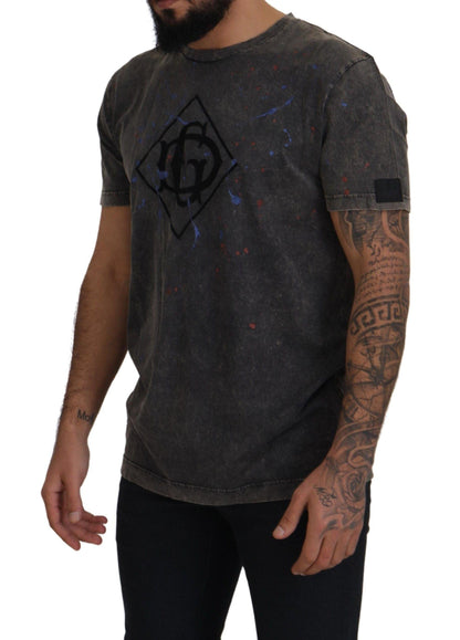 Dolce & Gabbana Elevated Grey Cotton Tee with Discolored DG Logo - PER.FASHION